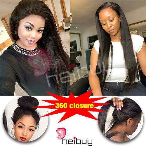 Brazilian hair, Virgin Hair with 360 Lace Closure Straight HEIBUY Hair
