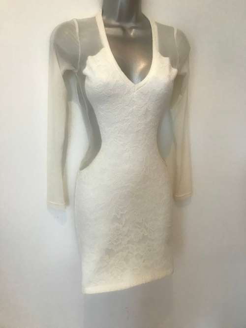 Creamy lace insert detail sexy body on fitted dress hot size I8 0 10 / 32 - 34