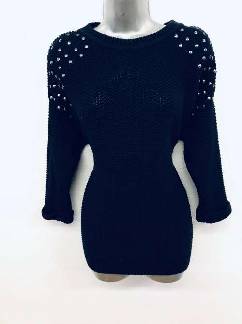 10 / 34 designer is TOPSHOP black knit wear embellished /shoulder detail.