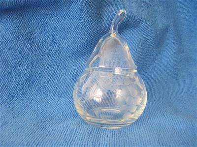 FINE GLASS GRAPE PATTERN PEAR SHAPED JAM JAR...12cm HIGH X 24cm AROUND GIRTH..
