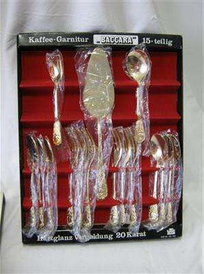 BEAUTIFUL VINTAGE GOLD PLATED 15 PIECE DESSERT FLATWARE... ' BACCARA ROSE '