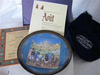 LIMOGES " AUGUST " CHINA PLATE...25cm ACROSS...WITH CERTIFICATE OF AUTHENTICITY