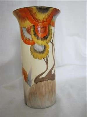 CLARICE CLIFF VASE PAINTED IN THE ' RHODANTHE PATTERN' (1934) 16.30cm HIGH X 8.70cm ACROSS THE TOP