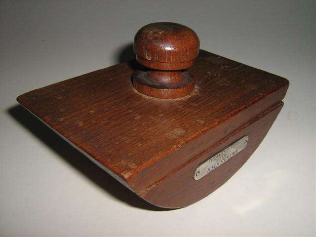 TEAK BLOTTER of H.M.S.SESAME...14cm length ..