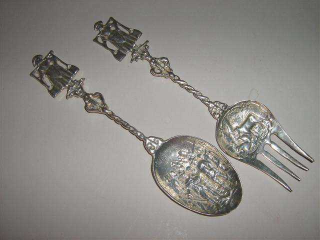 SILVER PLATED DUTCH SERVING SPOON AND FORK...22cm IN LENGTH...