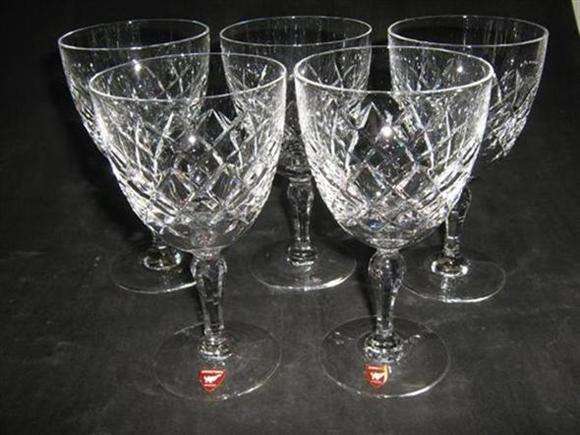 ORREFORS CUT LEAD - CRYSTAL WINE GLASSES..X 5