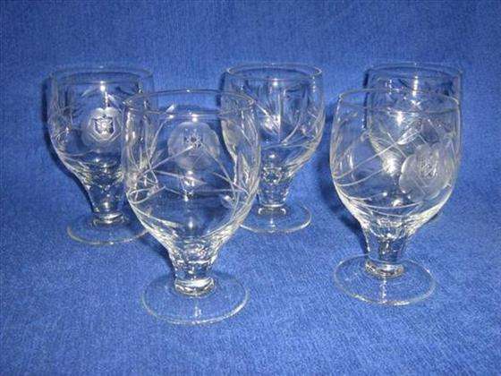 ROSE CUT BRANDY GLASSES ..MATCHING SET OF FIVE