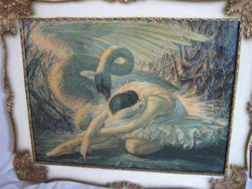 TRETCHIKOFF PRINT " THE DYING SWAN" IN ORIGINAL PERIOD MOULDED FRAME..