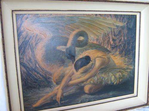 TRETCHIKOFF PRINT " THE DYING SWAN " IN THE ORIGINAL PERIOD FRAME