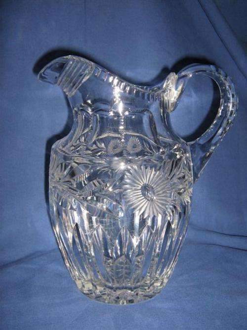 LARGE VICTORIAN CUT CRYSTAL WATER JUG...24cm HIGH X 20cm ACROSS FROM HANDLE TO SPOUT