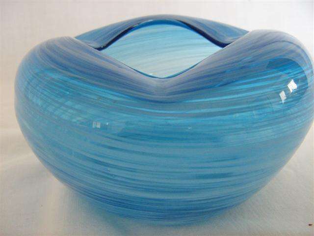VENETIAN LIGHT BLUE GLASS ASHTRAY..8cm HIGH X 42cm AROUND THE GIRTH..