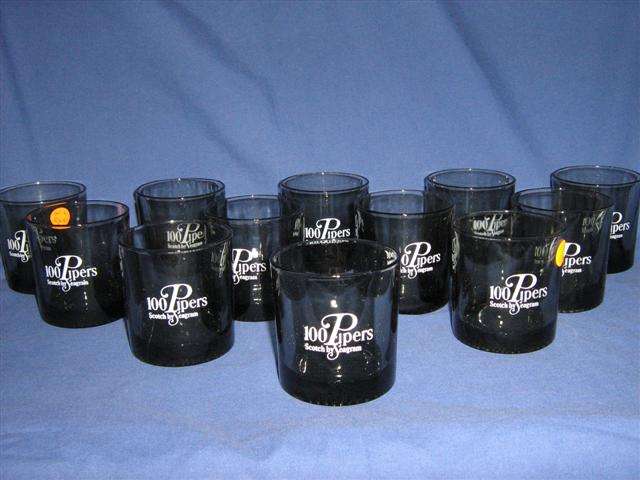 WHISKY GLASSES - SET OF 12 - MADE BY SEAGRAMS " 100 PIPERS "SCOTCH.