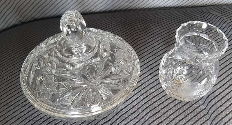 2 cut Crystal pieces - bowl with lid & vase