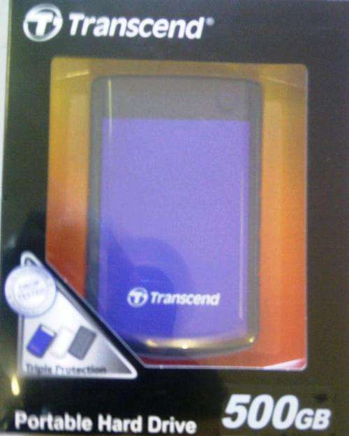 500 GB TRANSCEND EXTERNAL HARD DRIVE.