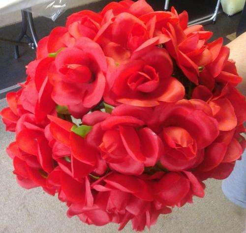 Red table silk flowers