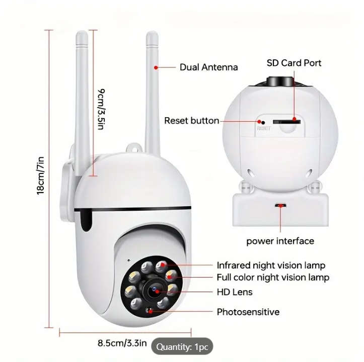 Surveillance Camera 2.4Ghz / 5Ghz FHD(1080P) with motion detection, 2-way audio, SD Card Support