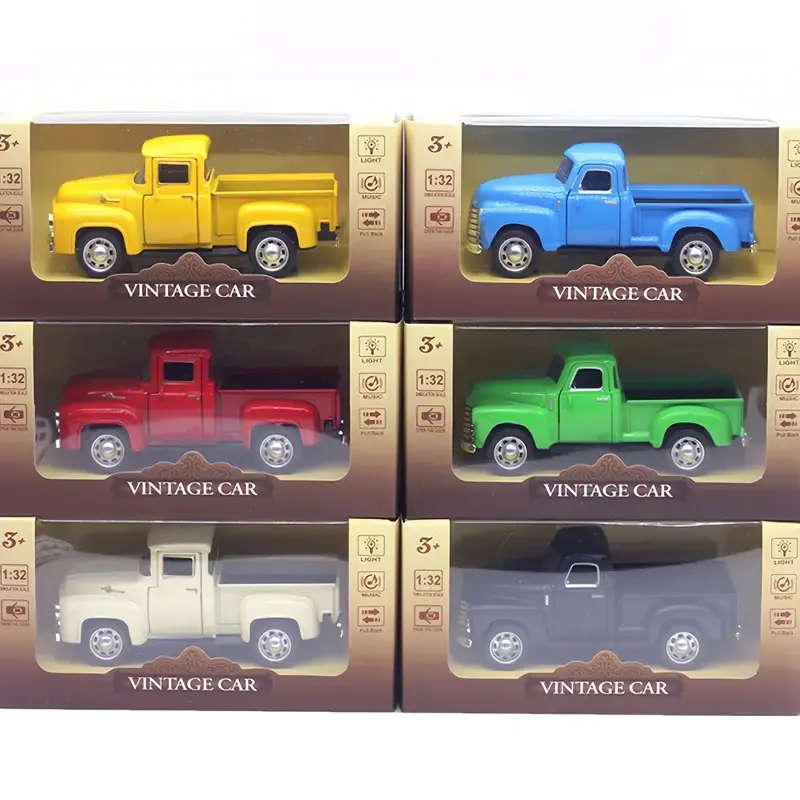 Yellow Vintage Pickup Truck Metal Model Car, with functioning opening doors!