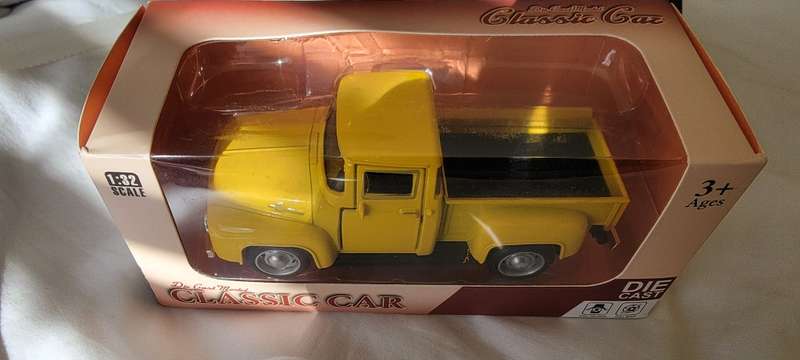Yellow Vintage Pickup Truck Metal Model Car, with functioning opening doors!