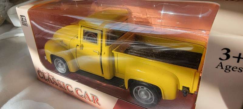 Yellow Vintage Pickup Truck Metal Model Car, with functioning opening doors!