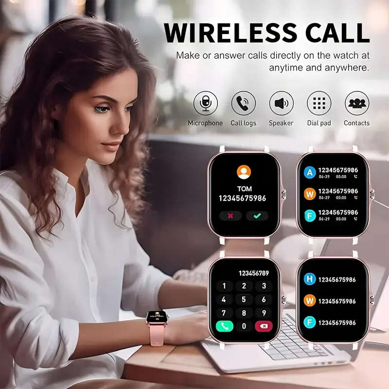 Black 1.83" Smart Watch, High Definition Touchscreen, Vibrate, Audio, Bluetooth, Heart sensor