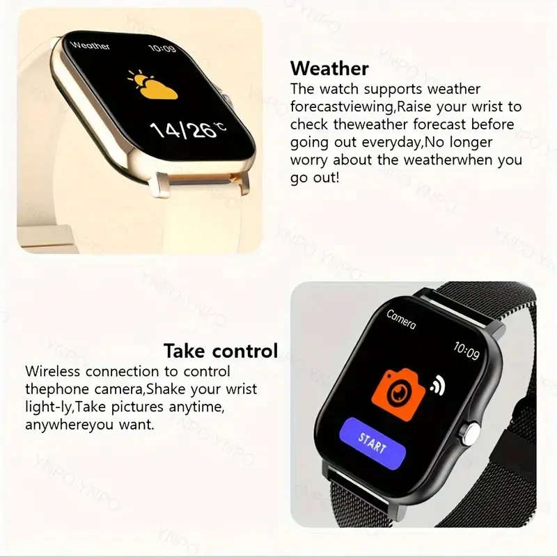 Black 1.83" Smart Watch, High Definition Touchscreen, Vibrate, Audio, Bluetooth, Heart sensor
