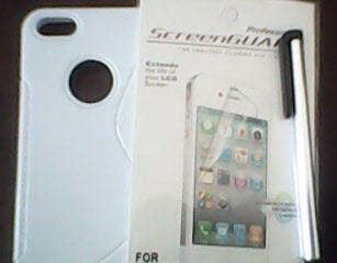 iPhone 5 Rubberised Shock Absorption Skin (white) + LCD Screenguard + Stylus