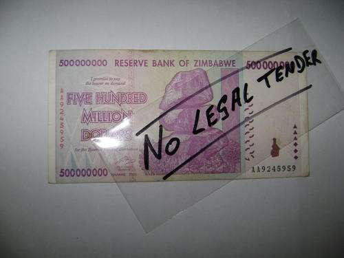 Zimbabwe   Five Hundred Million Dollars (HG)     issued Harare 2008
