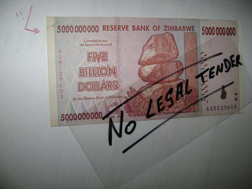 Zimbabwe   Five Billion Dollars      issued Harare 2008