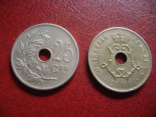 Belgium   25 Cent   1908  (Flemish)