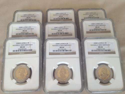 10 x 2008 Mandela R5 Birthday coins - NGC MS-66
