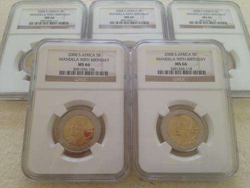 2008 Mandela R5 Birthday Coins - NGC certified - MS 66 (5 coins available, bid per coin)