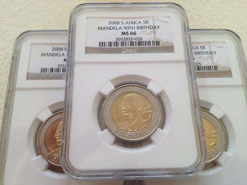 2008 Mandela R5 Birthday Coins - NGC certified - MS 66 (3 coins available, bid per coin)