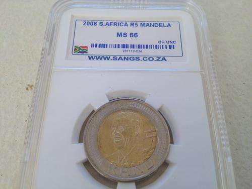 2008 Mandela R5 Birthday Coin - SANGS certified - MS 66