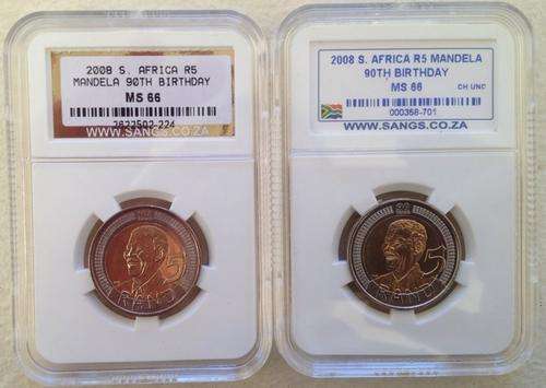 2008 Mandela 90th Birthday Coin - SANGS graded - MS66 [2 coins one bid per coin]