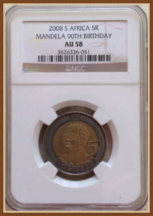 2008 - Mandela 90th Birthday R5 Coin - AU58