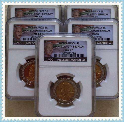 2008 - Mandela 90th Birthday R5 - NGC MS67 x 5 coins (bid per coin)