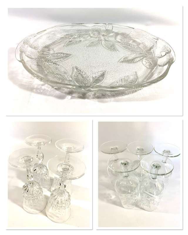 Glass Platter and Drinking Glasses