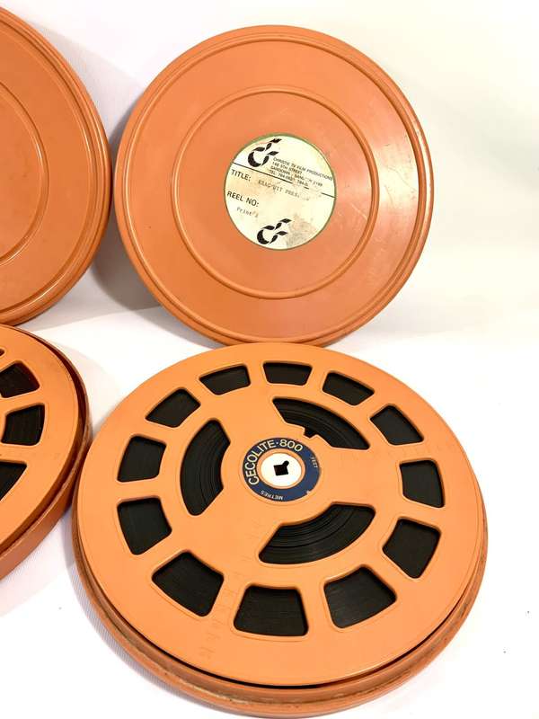 3 x Large Vintage Cecolite 16mm Film Reels loaded with Film in Protective Canisters (800 Feet)