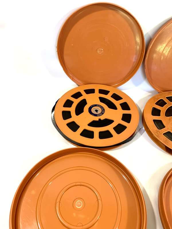 3 x Large Vintage Cecolite 16mm Film Reels loaded with Film in Protective Canisters (800 Feet)