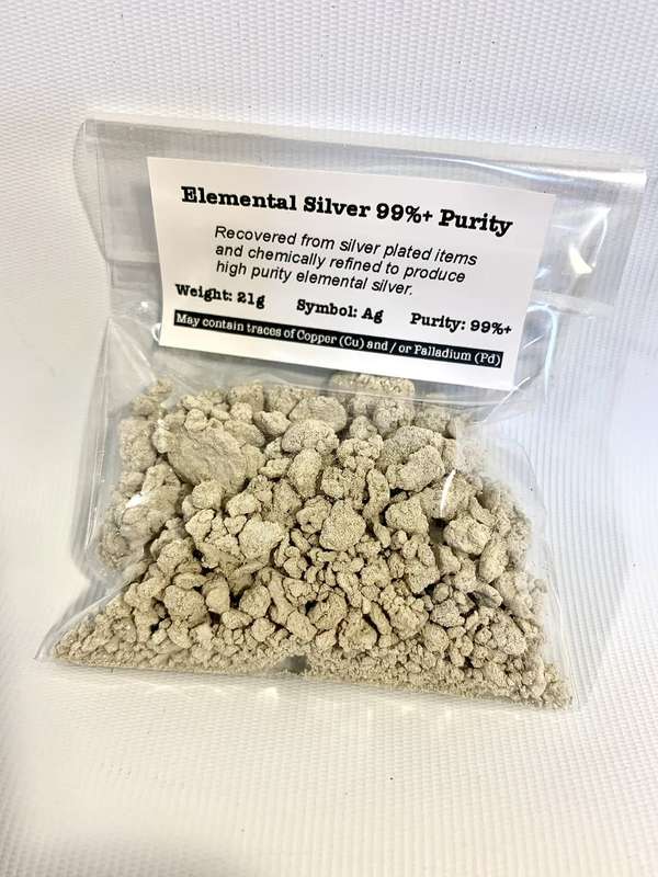 21 grams Chemically Refined Silver (Ag) 99% Purity
