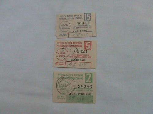 1942 petrol ration coupons set of 3
