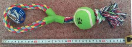 Rope chew toy with one tennis ball