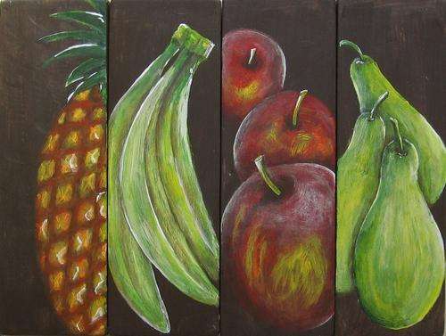 Crazy Wednesday Sale - Set of 4 Fruits - Sonja Peacock - Handpainted Wooden Wall Hangings