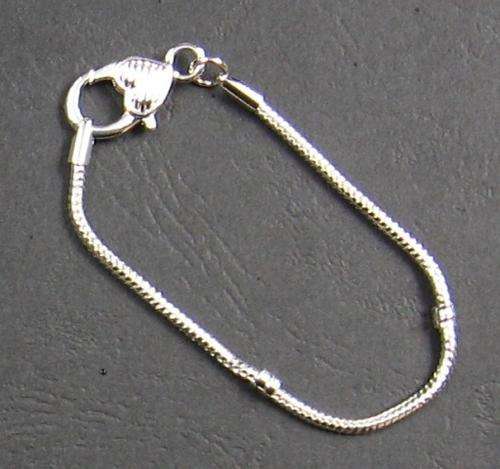 Silvery Heart Charm Snake Chain Bracelet 20cm