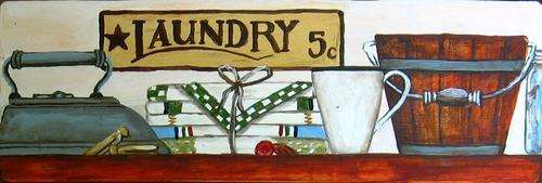 Handpainted Sign Art Wooden Wall Plaque - Laundry 5c
