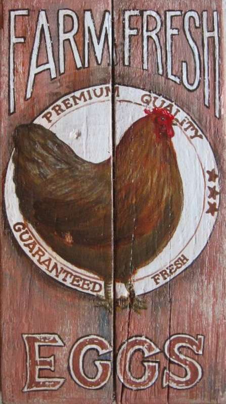 Handpainted Wooden Sign Art Wall Plaque - Farm Fresh Eggs