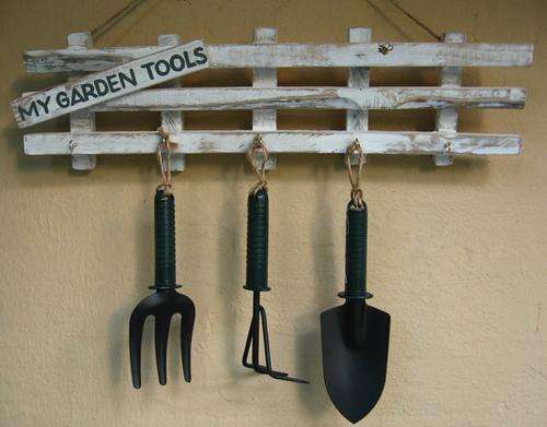 Handpainted Wooden Hanging -  My tools + 3 Piece Garden tool set