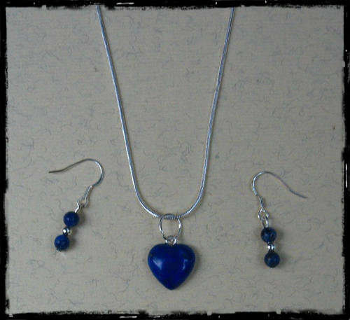 ***Lapis Lazuli Heart Pendant & 925 Silver Snake Chain +Lapis Lazuli 925 Earrings ***