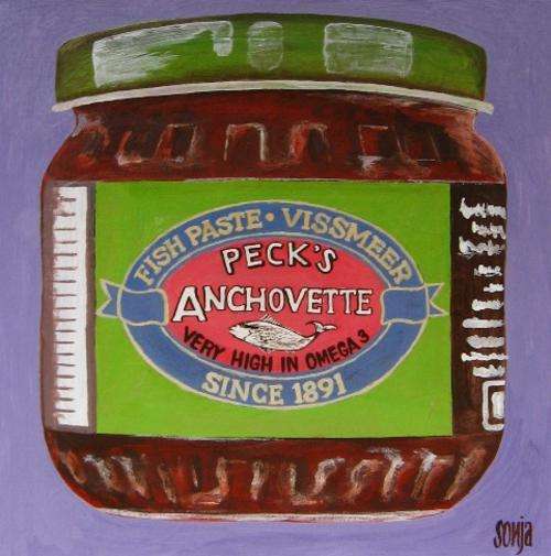 ***Acrylics - Pecks Anchovette Fish Paste - 41.5cm x 41.5cm - Sonja Peacock