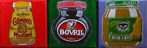 *** Colmans, Bovril & Black Cat(set of 3) - Acrylics on canvas - Sonja Peacock ***